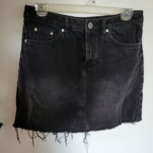 Distressed Black Denim Frayed Hem Skirt